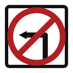 A white square showing an arrow turning left inside a red circle with a red diagonal line through it