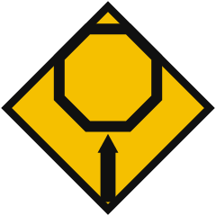 A yellow diamond showing a small eight sided shape above a black arrow pointing at it